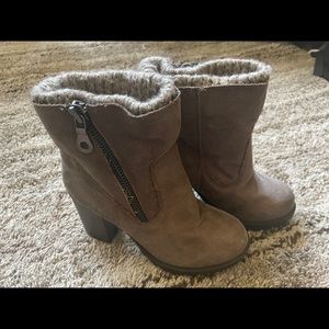 Grey thick heel boots
